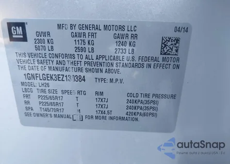 2014 Chevrolet Equinox 2Lt from USA, damaged, VIN 1GNFLGEK3EZ130384